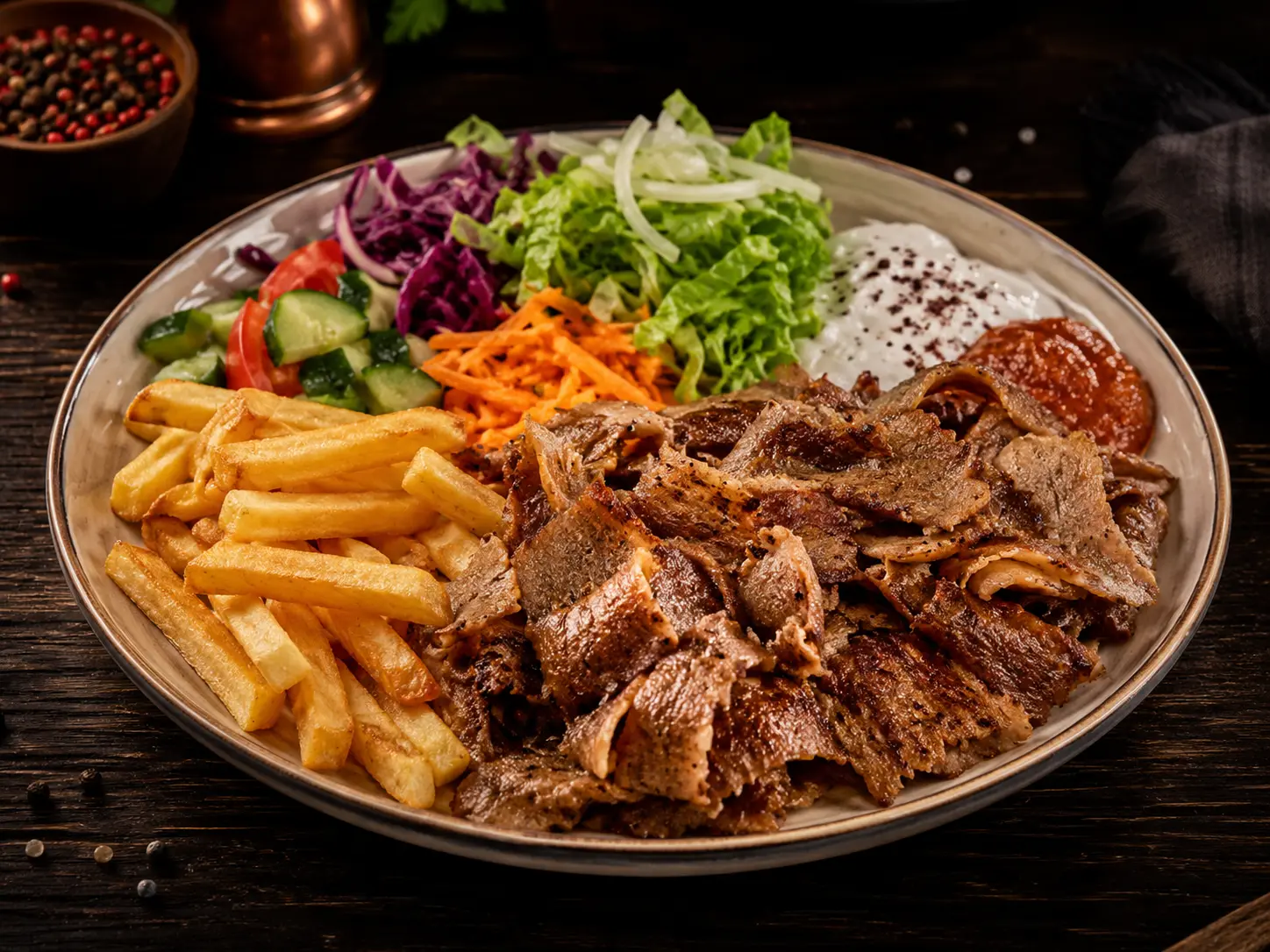 Döner Teller mit Pommes und Salat