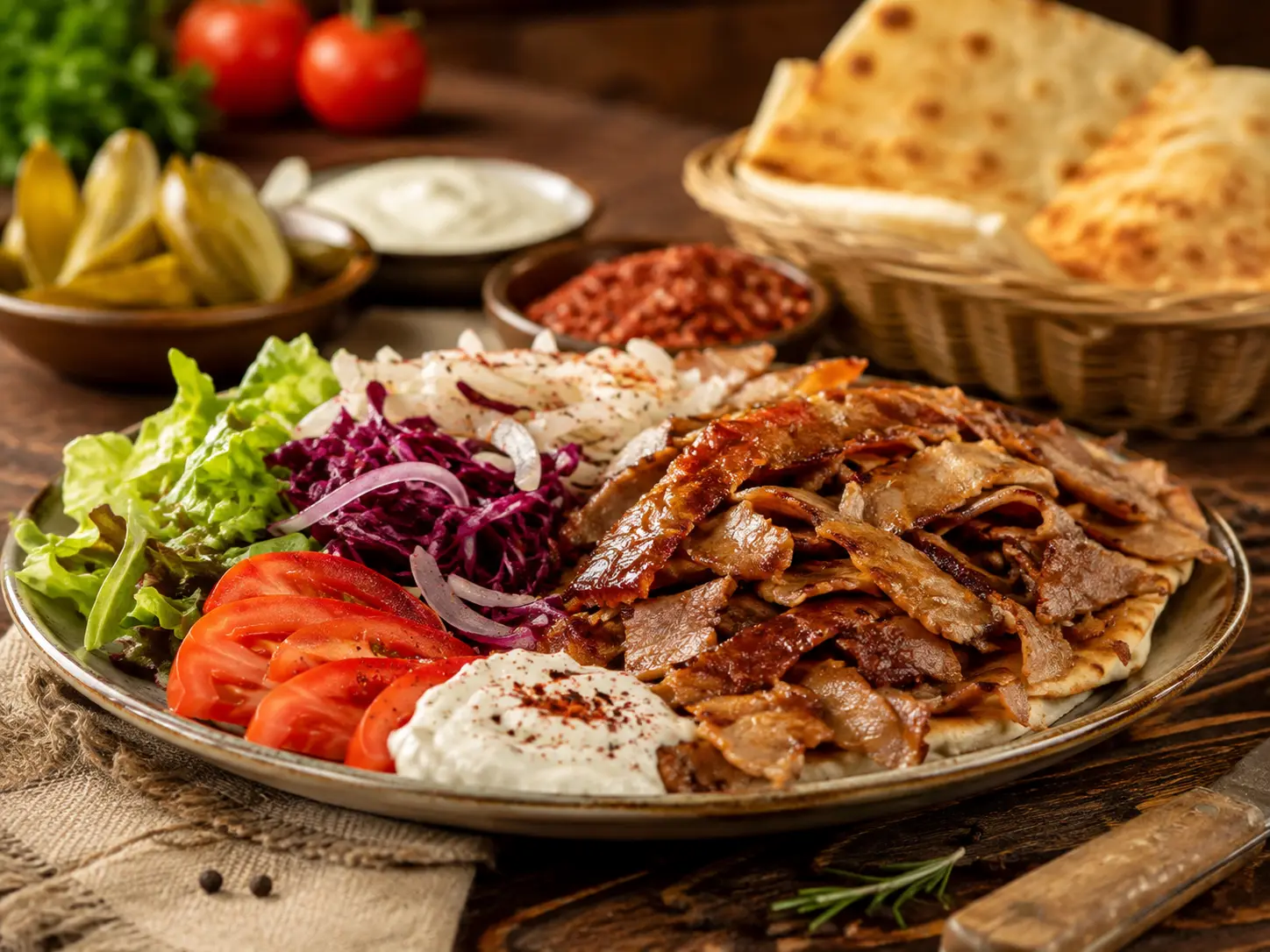 Döner Teller mit verschiedenen Beilagen